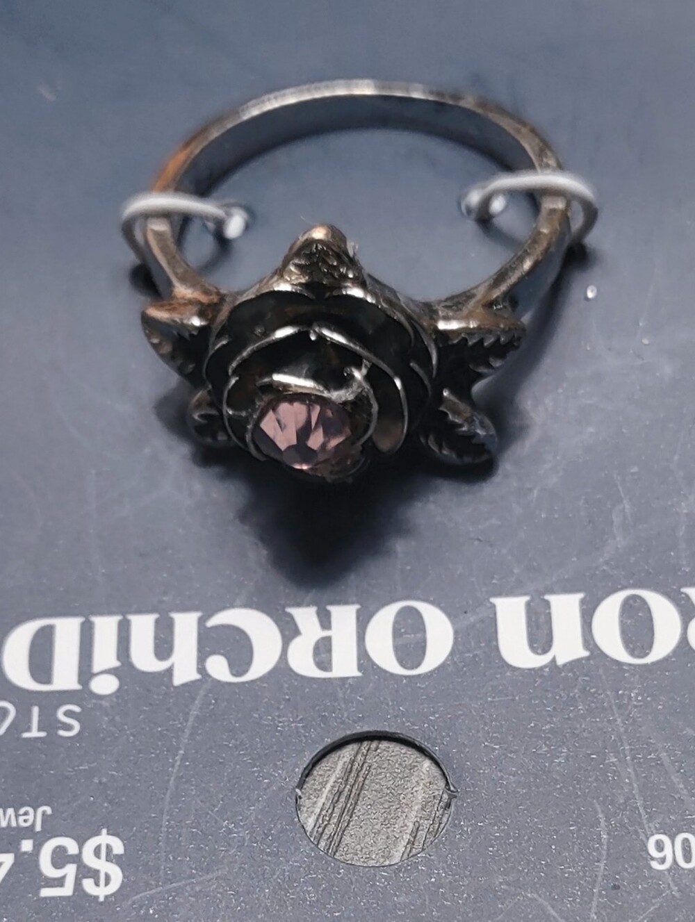 Sz 9 Ring Orchid Stone In Antique Silver Rose